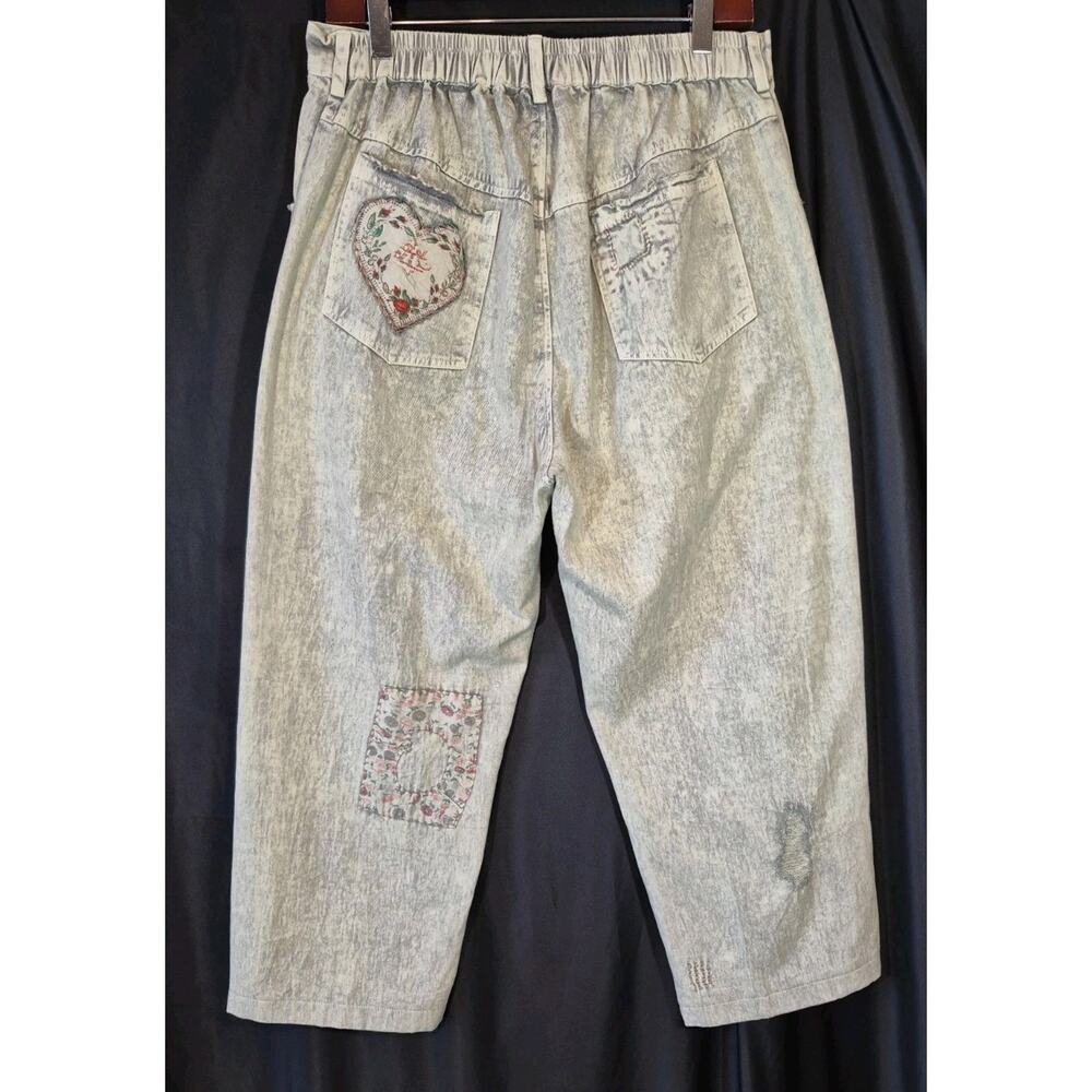 Paper Lace Light Gray Pink Floral Patchwork Cotton Pants Jeans Medium - Picture 7 of 10